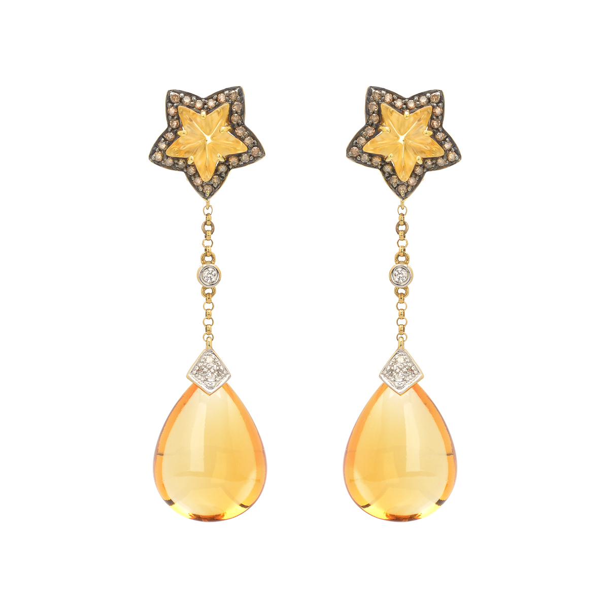 K18 YELLOW GOLD DIAMOND EARRINGS WITH SEMI-PRECIOUS STONES | Serkos